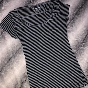Gray/Black stripe scoop neck t shirt